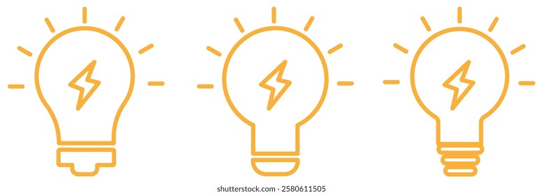 A set of light bulb icon. Idea symbol. Electric lamp, light, innovation, solution, creative thinking, electricity. Outline, flat and colored style. Flat design eps 888.