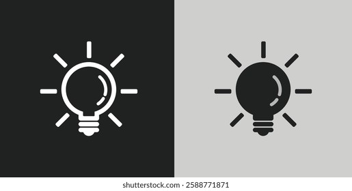 Set of light bulb icon. Idea symbol. Electric lamp, light, innovation, solution, creative thinking, electricity. Outline, flat and colored style. Flat design isolated