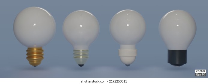 Set of light bulb icon isolate on blue background. Cartoon style minimal light bulb for Idea, solution, business, thinking, invention symbol, strategy concept. 3d vector illustration.