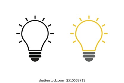 Un conjunto de icono de bombilla sobre fondo blanco. Símbolo de la idea. Lámpara eléctrica, luz, innovación, solución, pensamiento creativo, Ilustración vectorial de icono plana eléctrica 