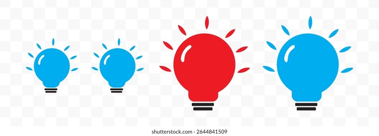 A set of light bulb icon on white background. Idea symbol. Electric lamp, light, innovation, solution, creative thinking, electricity. modern illustration