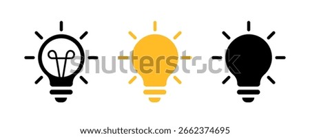 A set of light bulb icon on white background. Outline, colored and flat style vector design.