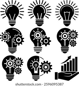 Set of Light Bulb Icons with Energy and Innovation Symbols