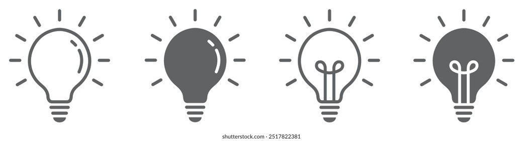 Conjunto de iconos de bombilla. Iluminación, lámpara eléctrica, luces led. Símbolo de electricidad. Vector.