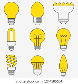 Set of light bulb icons in modern thin line style. High quality black outline bulb symbols for web site design and mobile apps. 