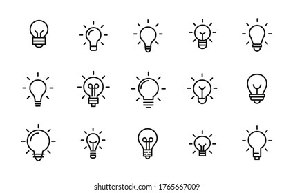 Set of light bulb icons in modern thin line style. High quality black outline bulb symbols for web site design and mobile apps. Simple light bulb pictograms on a white background.