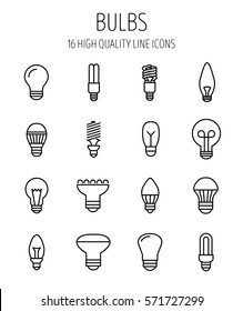 Set of light bulb icons in modern thin line style. High quality black outline bulb symbols for web site design and mobile apps. Simple light bulb pictograms on a white background.