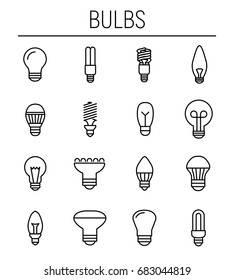 Set of light bulb icons in modern thin line style. High quality black outline bulb symbols for web site design and mobile apps. Simple light bulb pictograms on a white background.