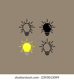 Set of light bulb icons. Vector illustration in black and white colors