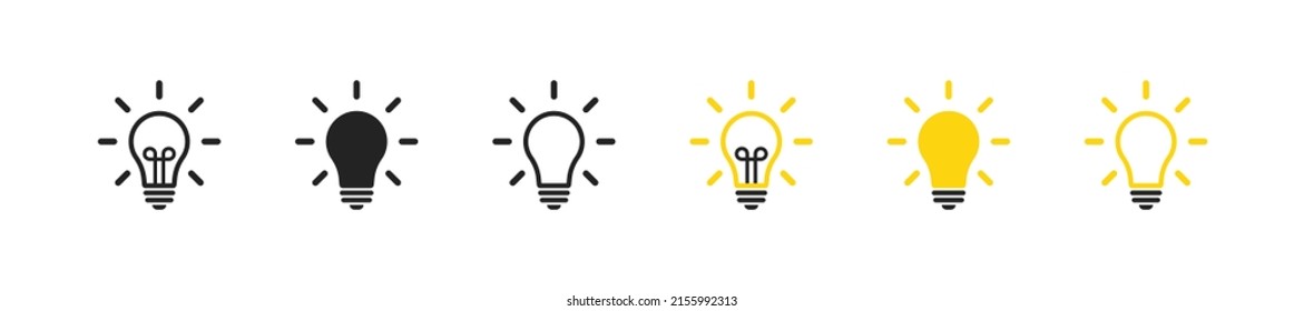 Conjunto de iconos de la bombilla. Icono amarillo de la bombilla plana sobre fondo blanco. Dibujo simple de la lámpara de línea. EPS10