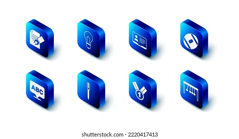 Set Light bulb with idea, Online class, American Football ball, Pendulum, Medal, Alphabet and Exam sheet and pencil icon. Vector