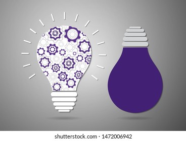 Set. Light bulb inside gear. Strategy idea symbol icon. Logo design. Creative solutions concept. Vector illustration for your design.