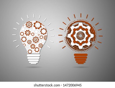 Set. Light bulb inside gear. Strategy idea symbol icon. Logo design. Creative solutions concept. Vector illustration for your design.