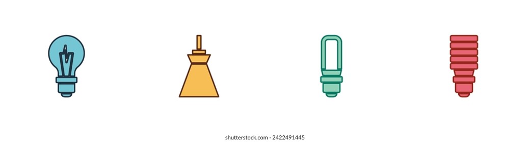 Set Light bulb, Lamp hanging, LED light and  icon. Vector