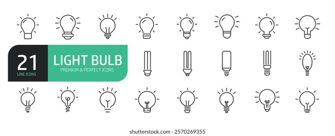 Set Of Light Bulb Line Icons.