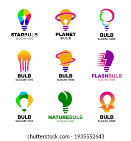 set of Light bulb logo. Creative logo. Creative ideas concept. Idea icon. Power, energy, electricity, Idea bulb sign. Brainstorm icon. Creation elements. Think idea concept. Design inspiration