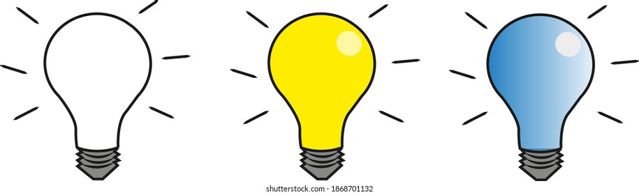 Set Of Light Bulb On, Off And Incandescent