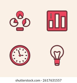 Set Light bulb, Pie chart infographic,  and Clock icon. Vector