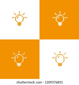 Set of light bulb pixel icons. Idea icons. Start up signs. Vector illustration.