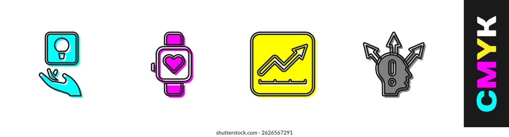 Set Glühbirne, Smart watch, finanzielle Wachstum zu erhöhen und Projekt-Team-Basis-Symbol. Vektorgrafik