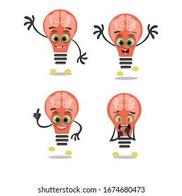 Set light bulb symbols for designs or logo templates, with cute faces
