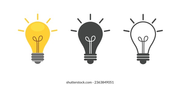 Set of light bulb vector icon. Business concept of ideas and creative thinking. Energy symbol.