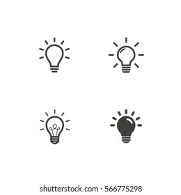 Set of light bulb vector icon, isolated on white background. Idea for sign, solution, thinking concept.