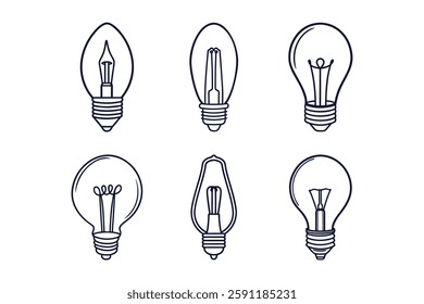 Set of light bulb vector silhouette clip art illustration transparent white background