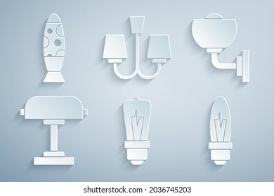 Set Light bulb, Wall lamp or sconce, Table, Chandelier and Floor icon. Vector
