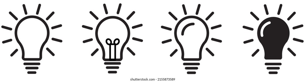 set of light bulbs black and white line art 