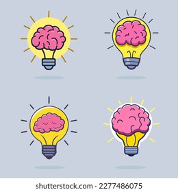 A set of light bulbs with the brain on the top.