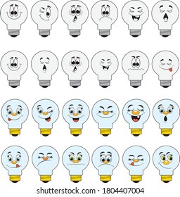Set of light bulbs with different emotions