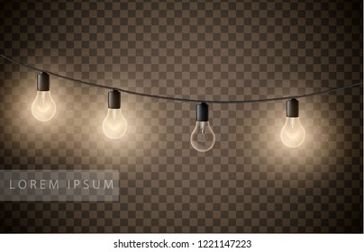 set of light bulbs garlands on transparent background