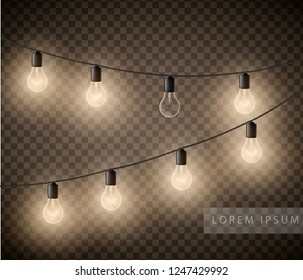 set of light bulbs garlands on transparent background