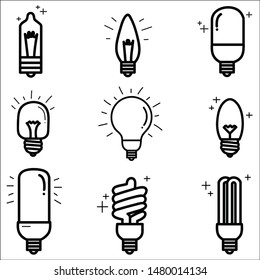 Set of light bulbs icon. Isolated. Vector illustration.