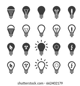 Set Light bulbs, Led lamps types, fluorescent, filament, halogen, diode and other illumination. Electric shop ideas.
