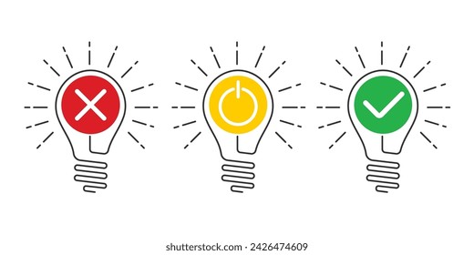 Set of light bulbs. On and off signs. Internet security. Private password. Vector illustration .