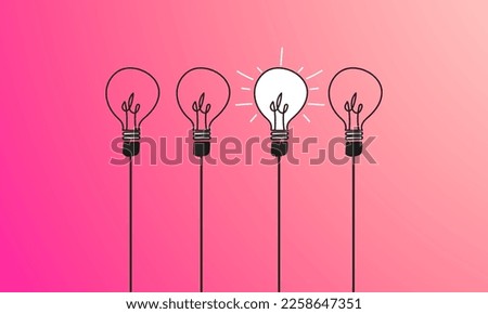 Set of light bulbs on pink gradient background. Modern vector light bulb icons. Concept of enterprising women standing out in a working group. Entrepreneurship