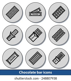 Set of light chocolate bar icons with reflection line and thin lines