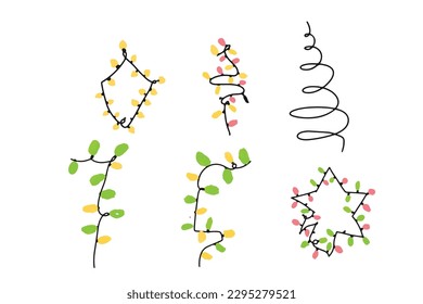 Set of light christmas decoration. Glowing bulb for xmas cards, banners, posters, web. Led neon lamp. Vector illustration.