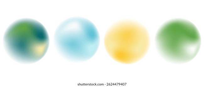 Set of light color circle gradient background. Abstract green, blue, yellow blurry mesh shape. White background. Gradient zen space vector illustration. Y2K gradation shapes. Natural iridescent colors