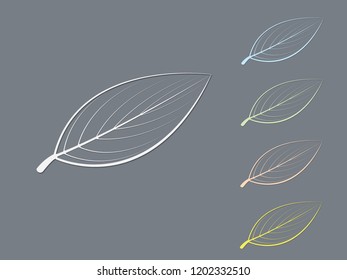 A set of light color leaf logos with shadow on dark background vector illustration