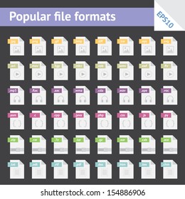 Set of light colorful flat icons with popular file formats