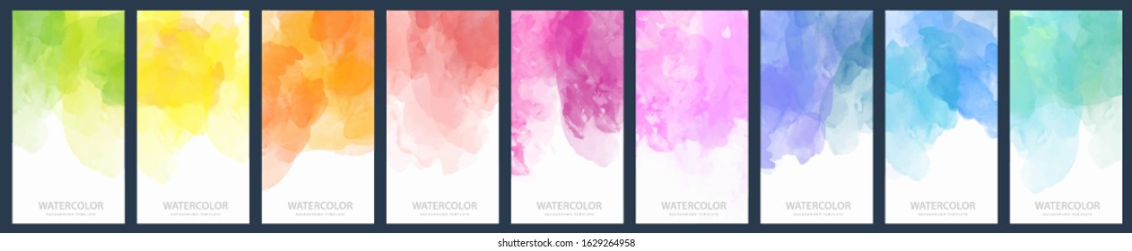 set of light colorful vector watercolor vertical backgrounds for poster banner or flyer colour coloration water white son star aura texture colourful abstraction scene boundary paint multicolored righ