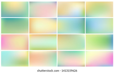 Set of light coloured backgrounds for children. Smooth and blurry abstract gradient for products presentation, books, poster, banner. Horizontal vector illustrations.