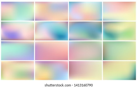 Set of light coloured backgrounds for children. Smooth and blurry abstract gradient for products presentation, books, poster, banner. Horizontal vector illustrations.