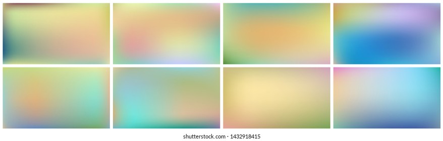 Set of light coloured backgrounds for children. Smooth and blurry abstract gradient for products presentation, books, poster, banner. Horizontal vector illustrations.