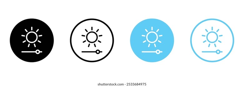 Set of light control icons. Bright slider, Brightness level, Contrast settings, symbol. Vector Illustration.