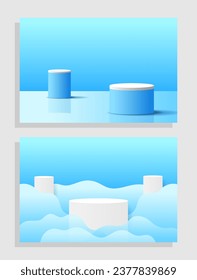 Set light dark blue 3d object cylinder pedestal podium display gradient color minimal scene showroom