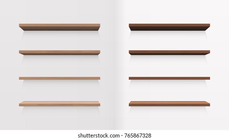 Set Of Light And Dark Wood Shelves. EPS10 Vector